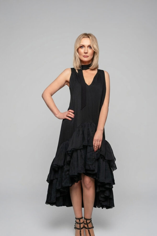 Czarna jedwabna sukienka SILK CASCADE NOIR